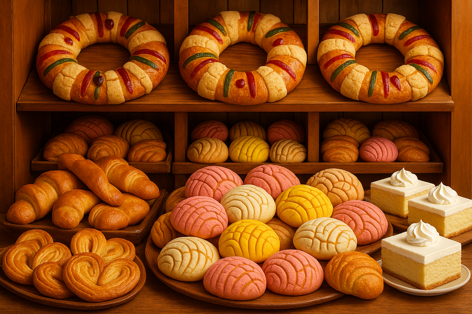 mexican bakery with roscas, pan dulce and tres leches